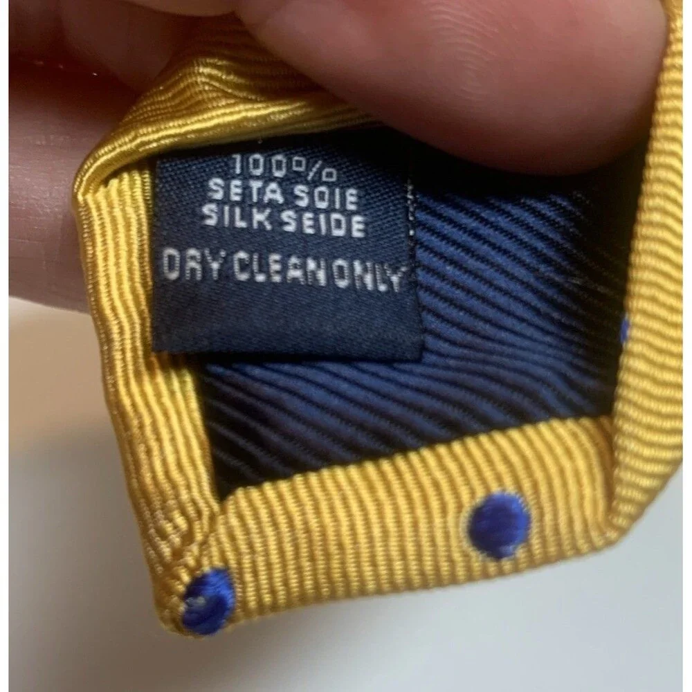 Charles Tyrwhitt 100% Silk Tie Necktie Yellow Blue Polka Dot Designer 58”